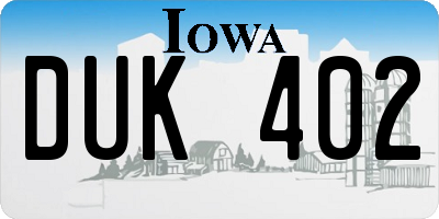 IA license plate DUK402