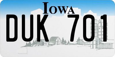 IA license plate DUK701