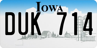IA license plate DUK714