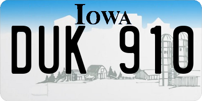 IA license plate DUK910