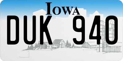 IA license plate DUK940