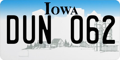 IA license plate DUN062
