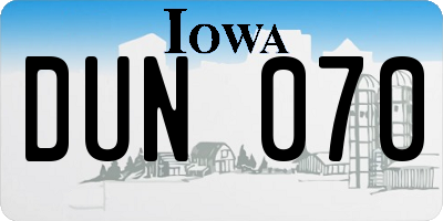 IA license plate DUN070