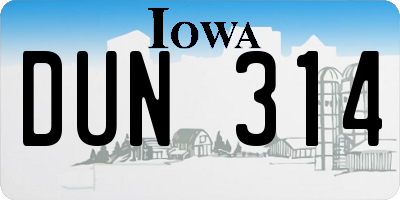 IA license plate DUN314