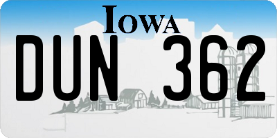 IA license plate DUN362