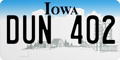 IA license plate DUN402