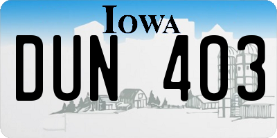 IA license plate DUN403