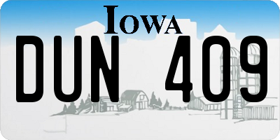 IA license plate DUN409