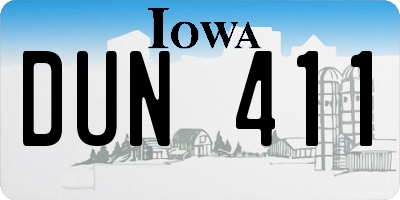 IA license plate DUN411