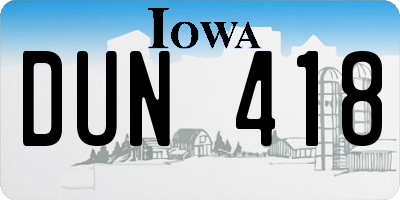 IA license plate DUN418