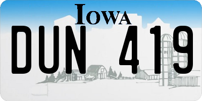 IA license plate DUN419