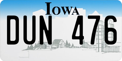 IA license plate DUN476