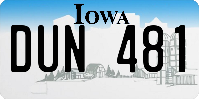 IA license plate DUN481