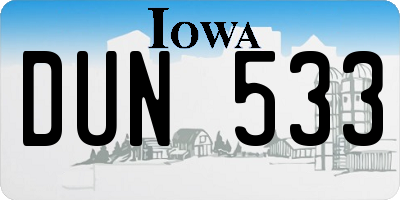 IA license plate DUN533
