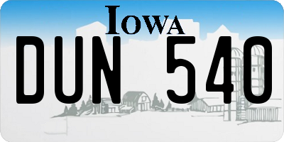 IA license plate DUN540