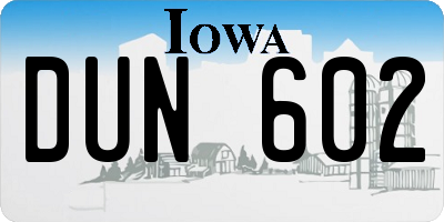 IA license plate DUN602