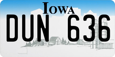 IA license plate DUN636