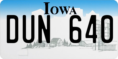 IA license plate DUN640
