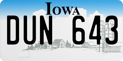 IA license plate DUN643