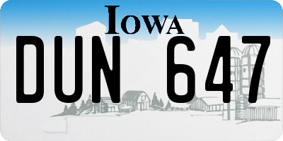 IA license plate DUN647