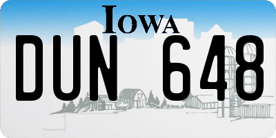 IA license plate DUN648