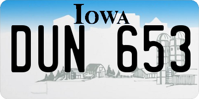 IA license plate DUN653