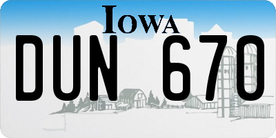 IA license plate DUN670