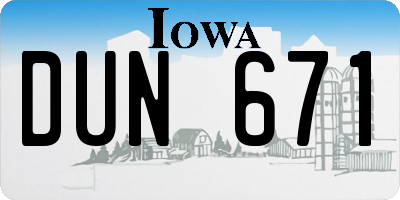IA license plate DUN671