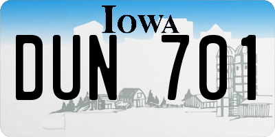 IA license plate DUN701