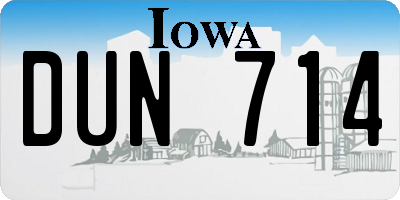 IA license plate DUN714