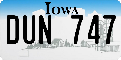 IA license plate DUN747
