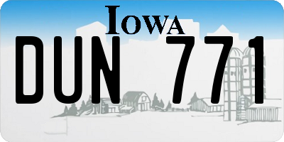 IA license plate DUN771