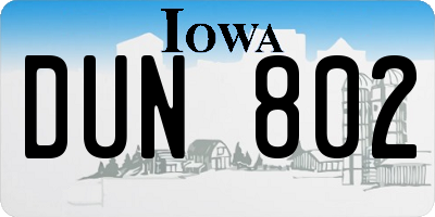 IA license plate DUN802