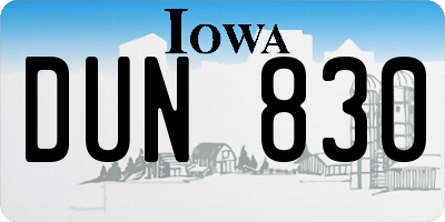 IA license plate DUN830