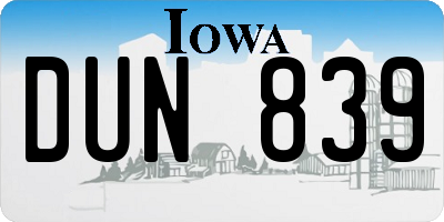 IA license plate DUN839