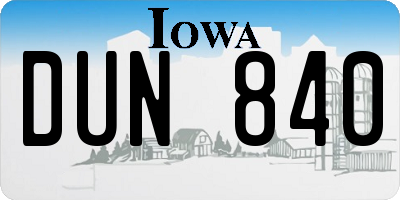 IA license plate DUN840