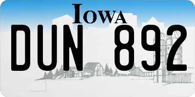 IA license plate DUN892