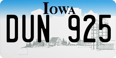 IA license plate DUN925
