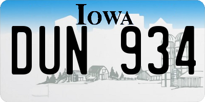 IA license plate DUN934