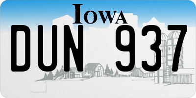 IA license plate DUN937