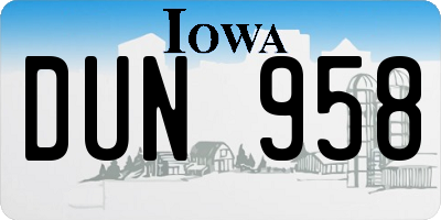 IA license plate DUN958