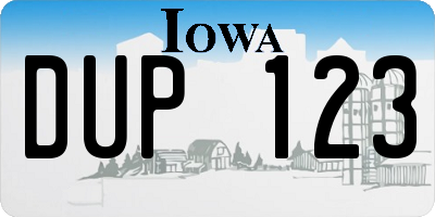 IA license plate DUP123