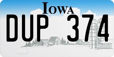 IA license plate DUP374