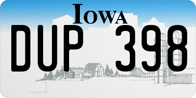 IA license plate DUP398