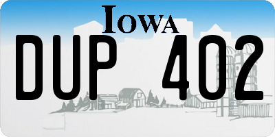 IA license plate DUP402