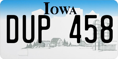 IA license plate DUP458