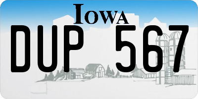 IA license plate DUP567