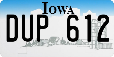 IA license plate DUP612