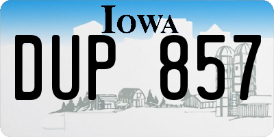 IA license plate DUP857