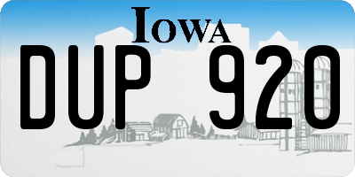 IA license plate DUP920